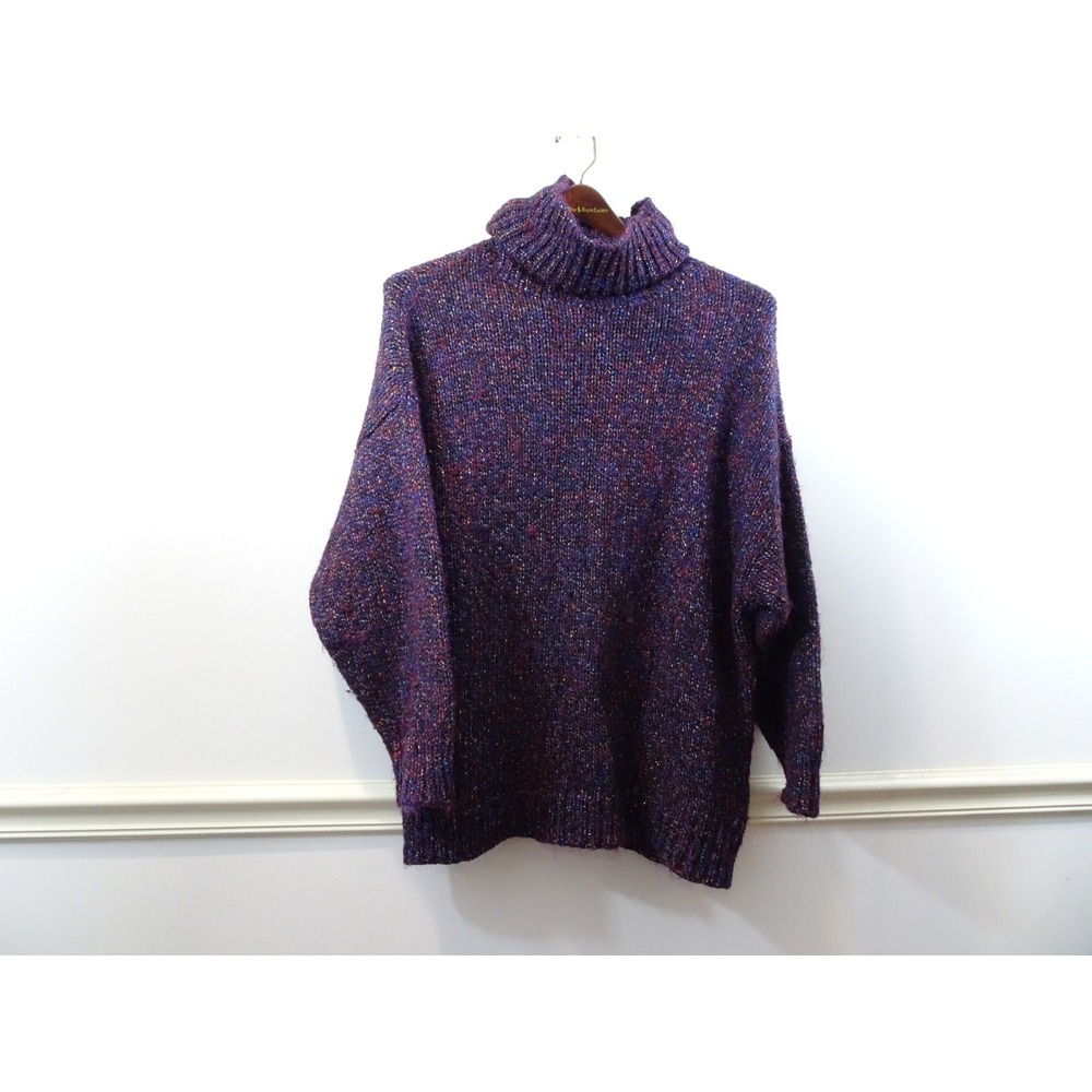 Zara Knit Purple Multicolor Metallic Wool Blend Turtleneck Sweater Size M Italy